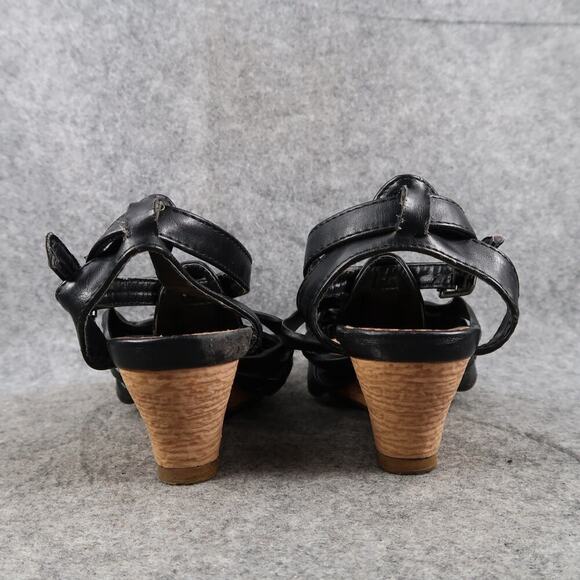 DbDk Fashion Shoes Womens 6.5 Sandals Wedge Buckle Ankle Strap Black Open Toe - Picture 6 of 15